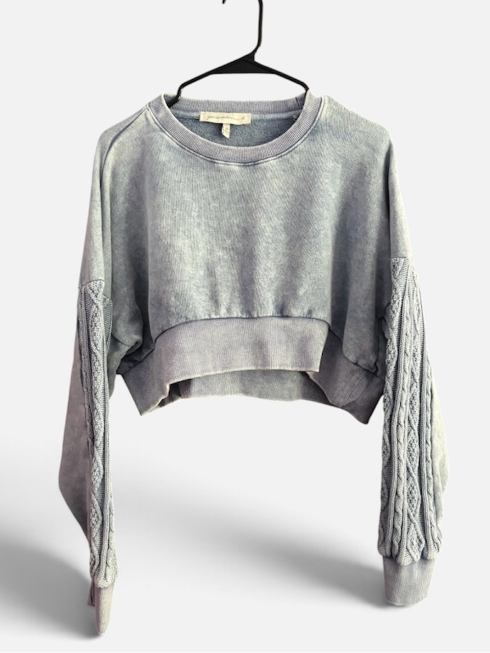 Cropped Cable-Panel Sweatshirt - Gray